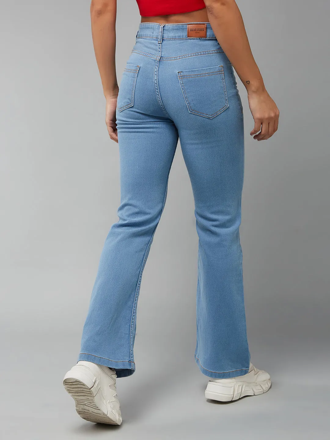 24/7 Comfort Women's Light Blue Bell Bottom Bootcut High Rise Stretchable Denim Light Weight Jeans