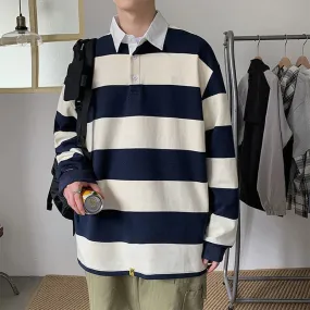 Aidase Yellow White Striped Vintage Polo Thin Casual Hoodie Long Sleeve Summer Spring Men Oversized Harajuku Korean Fashion Tops