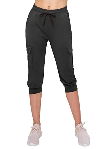 ALWAYS Women's Capri Cargo Joggers - Super Soft Ladies Capris Elastic Cargo Pants with Pockets Plaid 2026 S