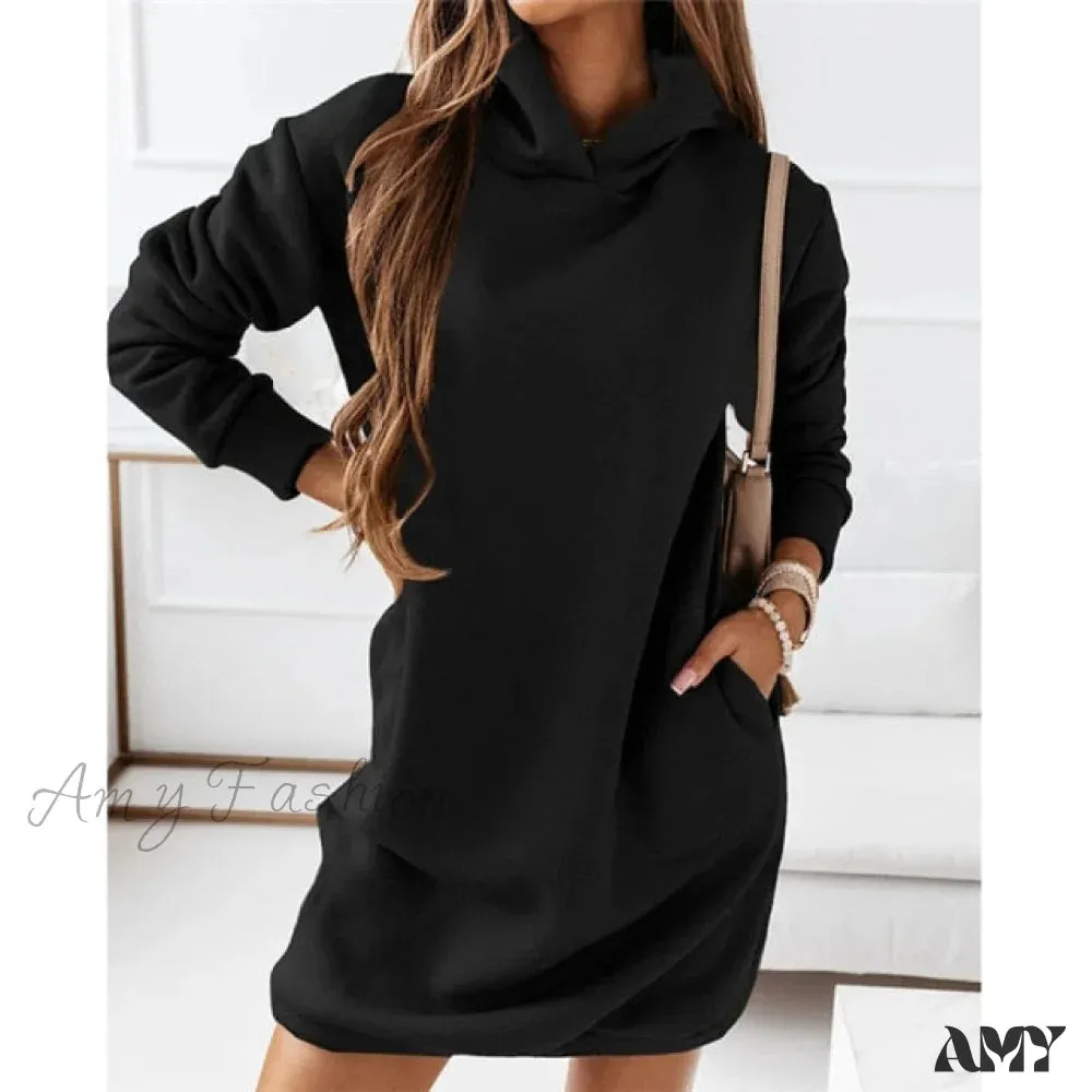 Amy Fashion - Casual Plus Size Solid Color Hooded Fashion Dresses