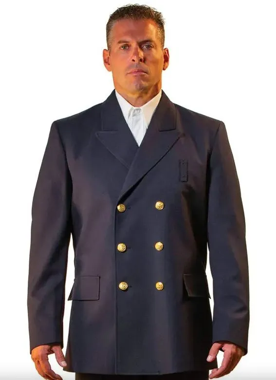 Anchor Uniform Men's Double Breasted Coat with Bottom Flaps – Polyester Wool Blend