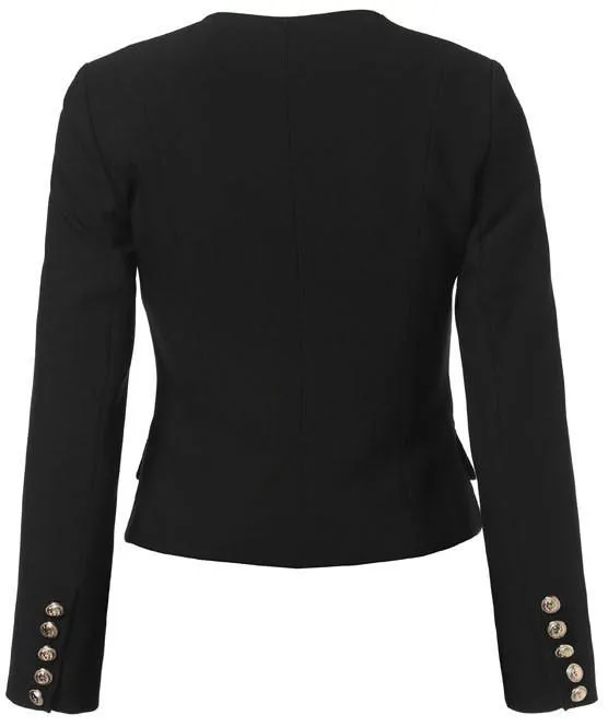 Asymmetric Lion-Head Button-Embellished Short Jacket in Black