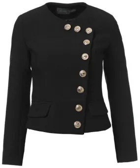 Asymmetric Lion-Head Button-Embellished Short Jacket in Black