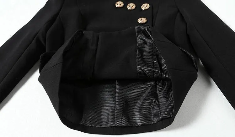 Asymmetric Lion-Head Button-Embellished Short Jacket in Black