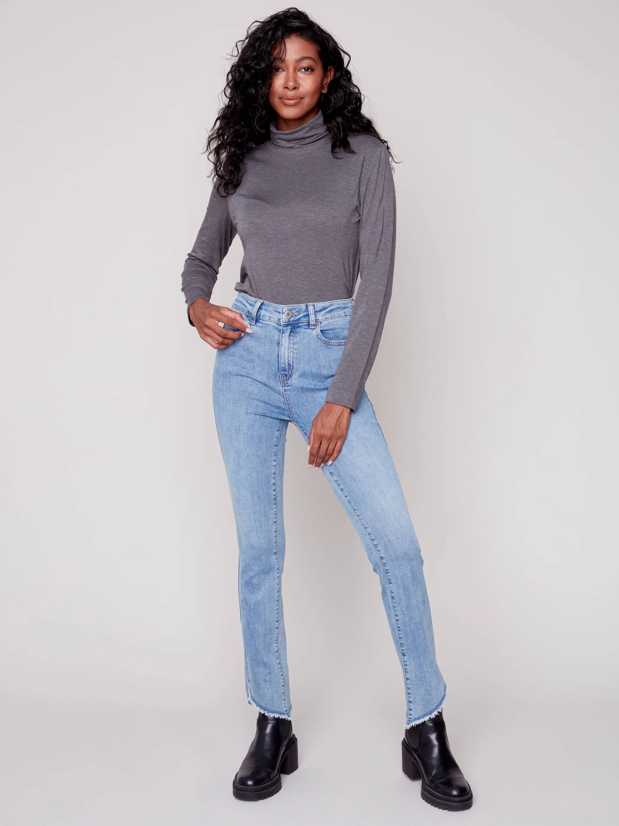 Asymmetrical Hem Bootcut Jeans