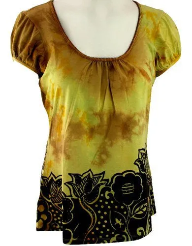 BamBooco Cap Sleeves Round Neck, Pima Cotton Spandex Blend - Big Flowers