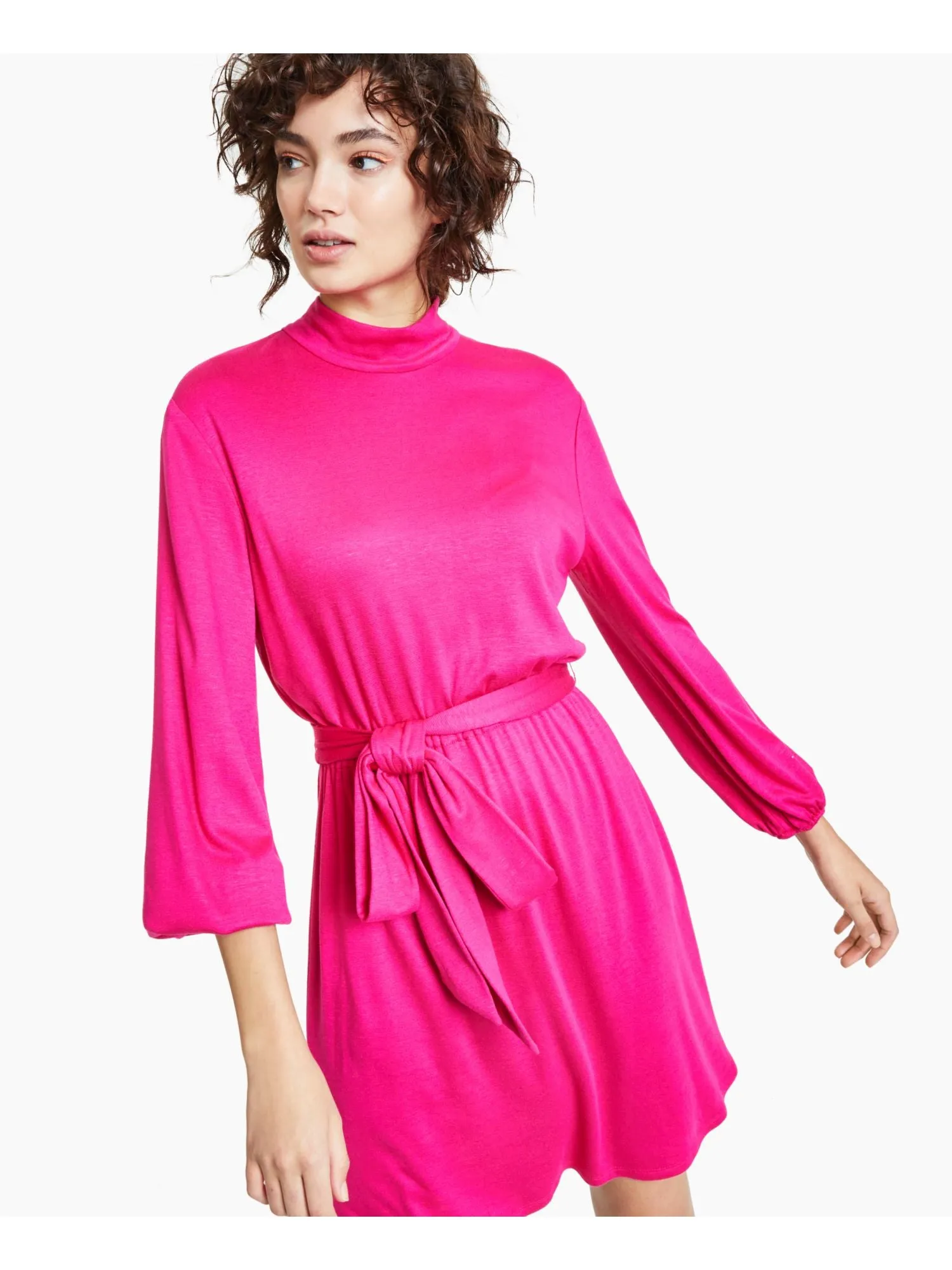 BAR III DRESSES Womens Stretch Tie Balloon Sleeve Mock Neck Above The Knee Party Shift Dress