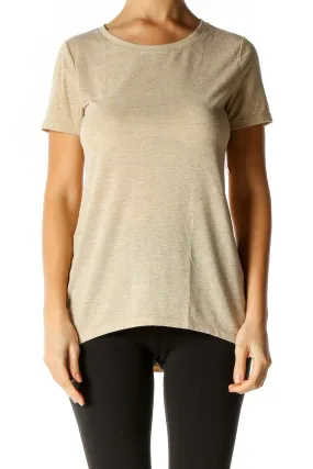 Beige Textured Casual T-Shirt