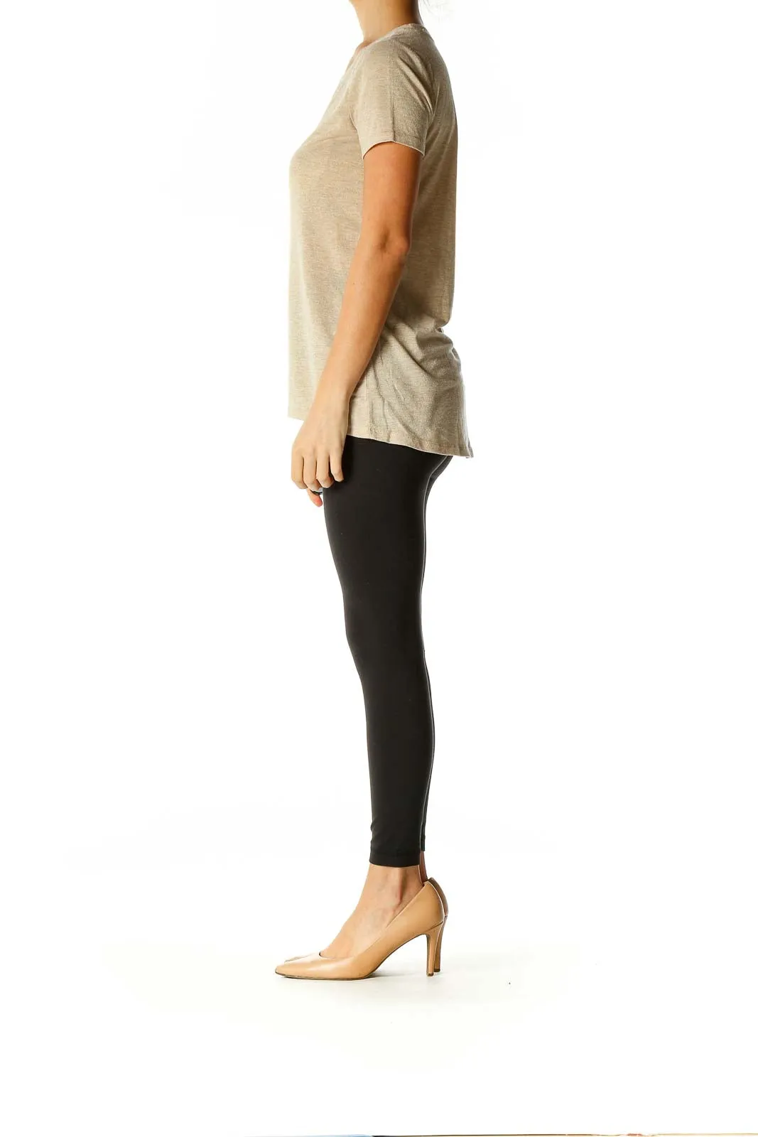 Beige Textured Casual T-Shirt