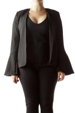 Black Bell Sleeve Open Front Blazer