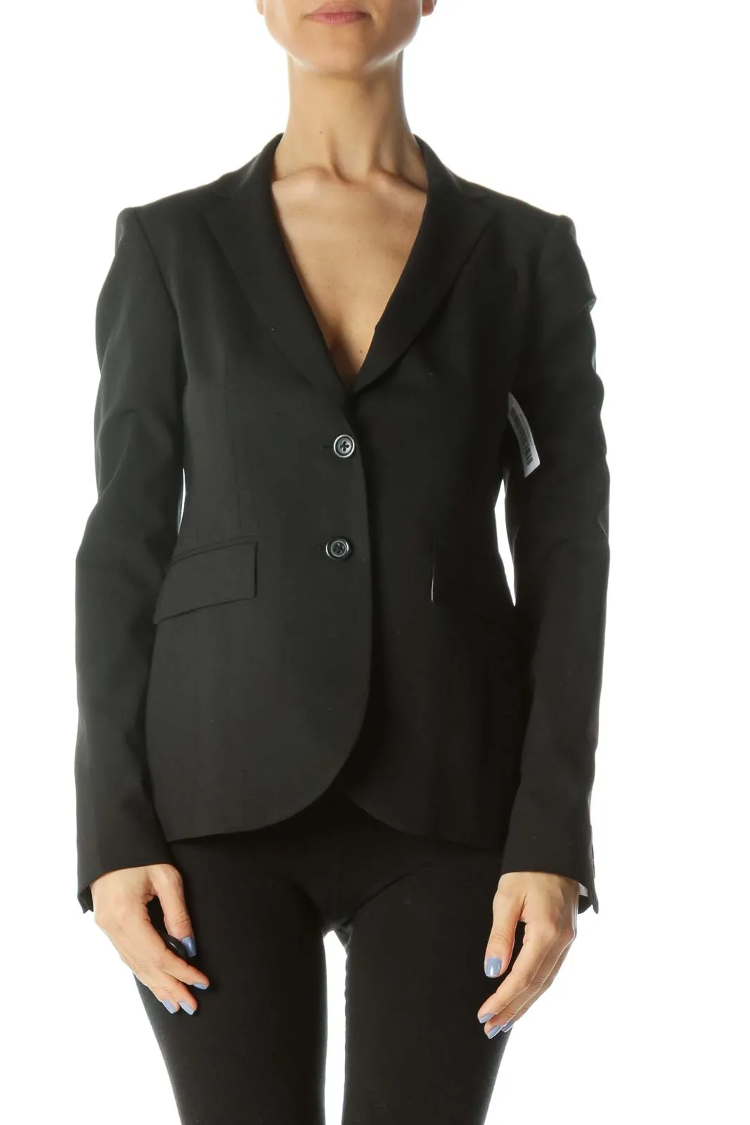 Black Collared V-Neck Buttoned Lined Blazer