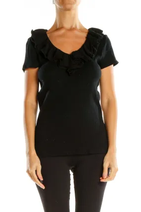 Black Ruffle Casual Top