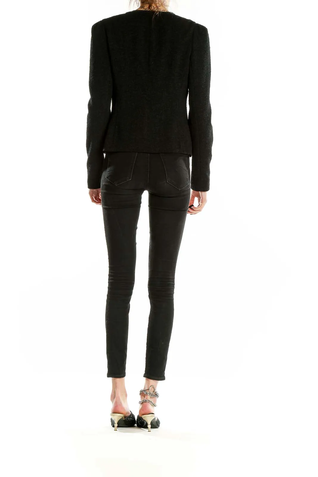 Black Textured Asymmetrical Zip Jacket