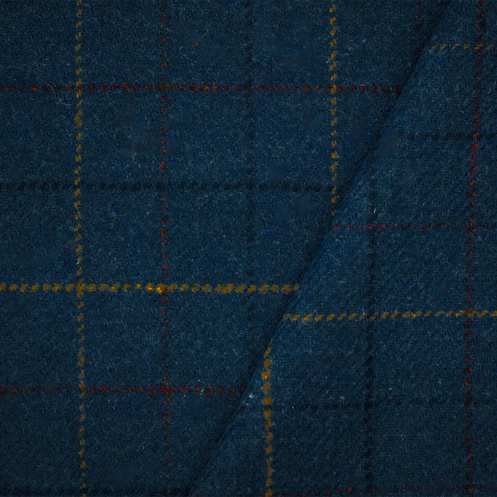 Blue-Red-Multi Melton Poly-Wool Single Brushed Check Woven Jacketing Fabric