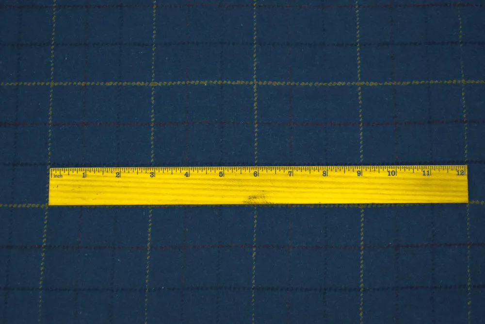 Blue-Red-Multi Melton Poly-Wool Single Brushed Check Woven Jacketing Fabric