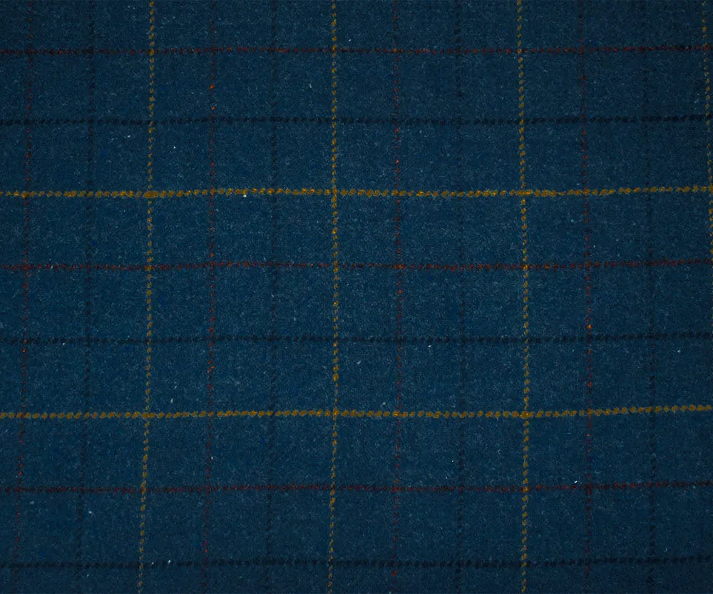 Blue-Red-Multi Melton Poly-Wool Single Brushed Check Woven Jacketing Fabric