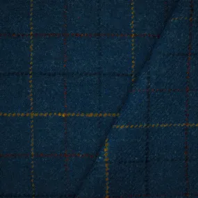 Blue-Red-Multi Melton Poly-Wool Single Brushed Check Woven Jacketing Fabric