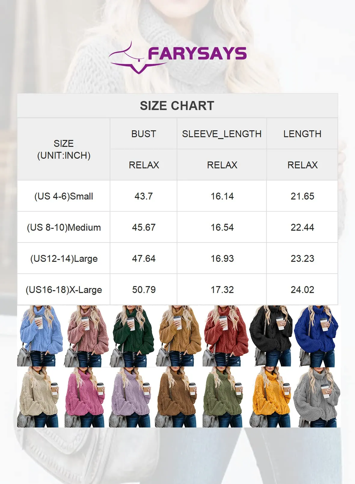 Brown Women's Turtleneck Balloon Long Sleeve Casual Loose Chunky Cable Knit Pullover Sweater Outerwear - FARYSAYS