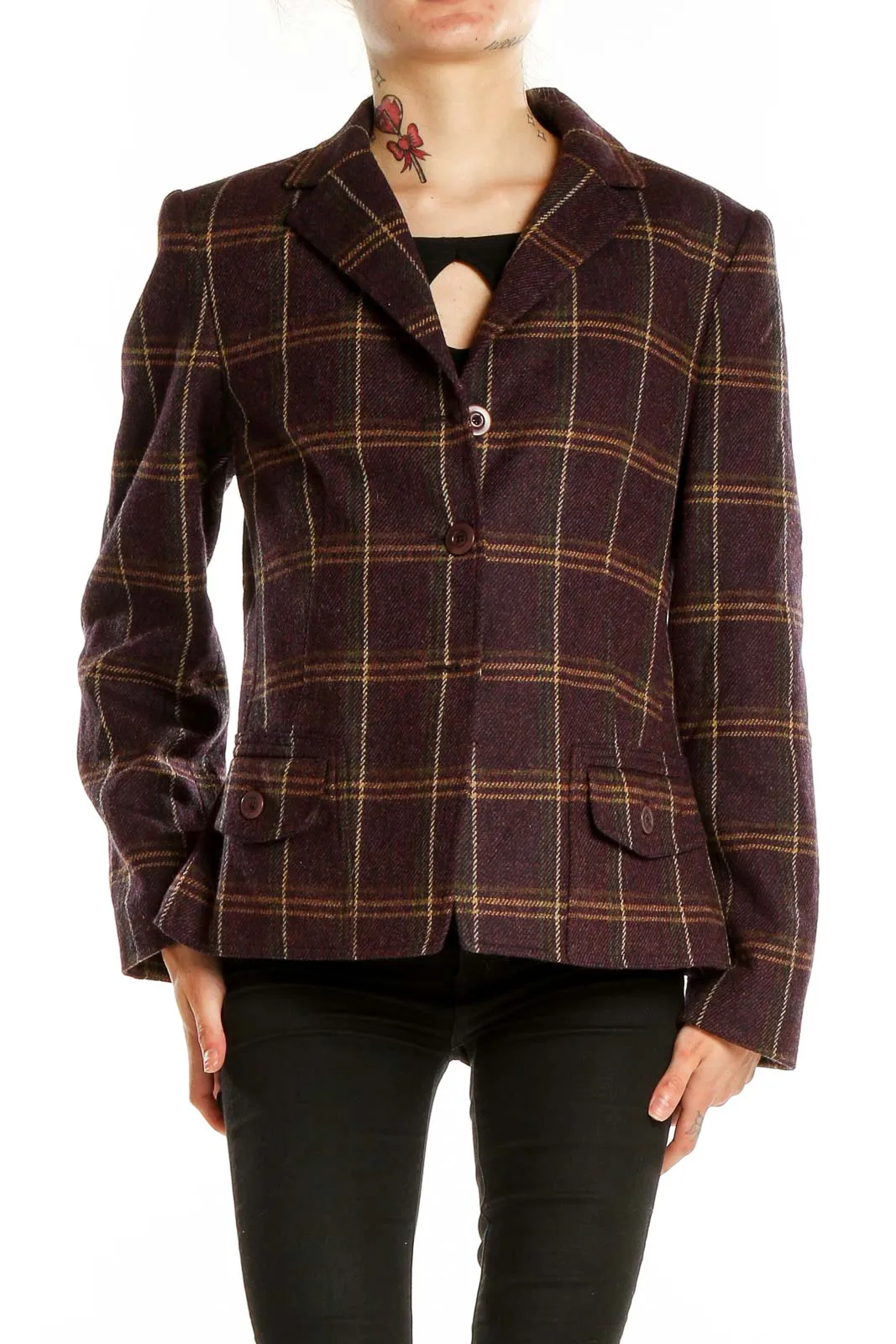 Burgundy Plaid Wool Blazer