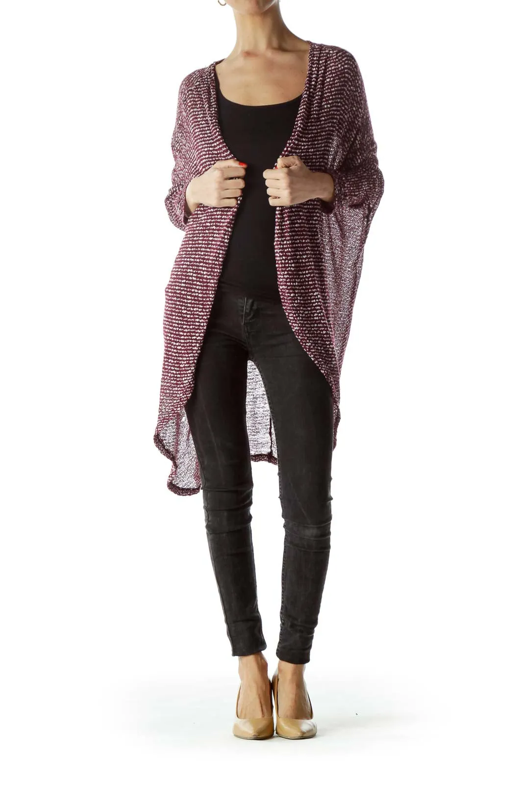 Burgundy Textured Knit Cardigan