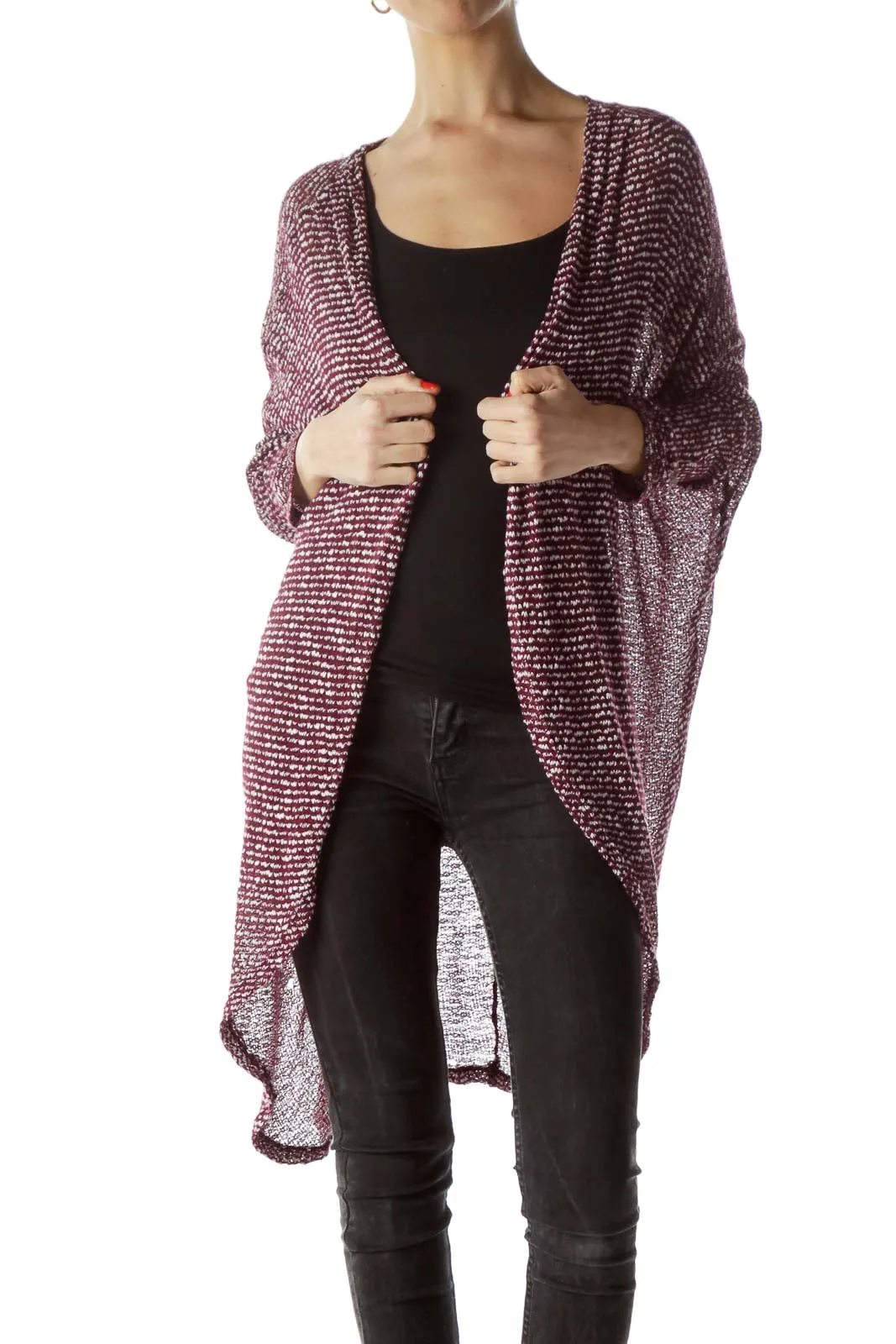 Burgundy Textured Knit Cardigan