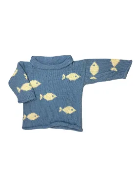 Chambray/Ivory All Over Fish Roll Neck Sweater