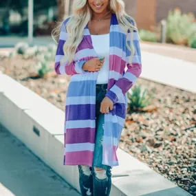 Colorblock Striped Knit Long Cardigan