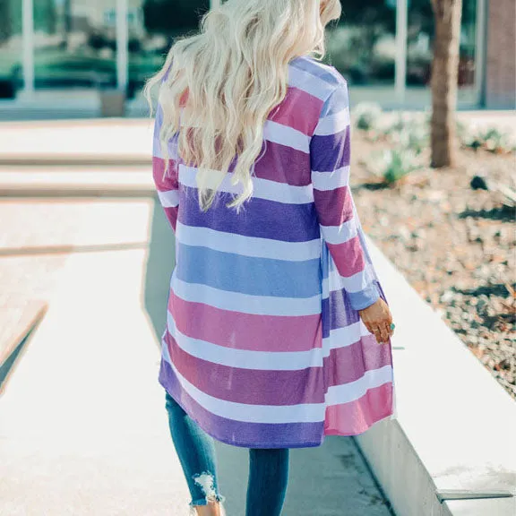 Colorblock Striped Knit Long Cardigan