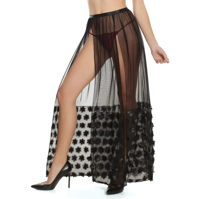 Coquette Sheer Maxi Skirt Black