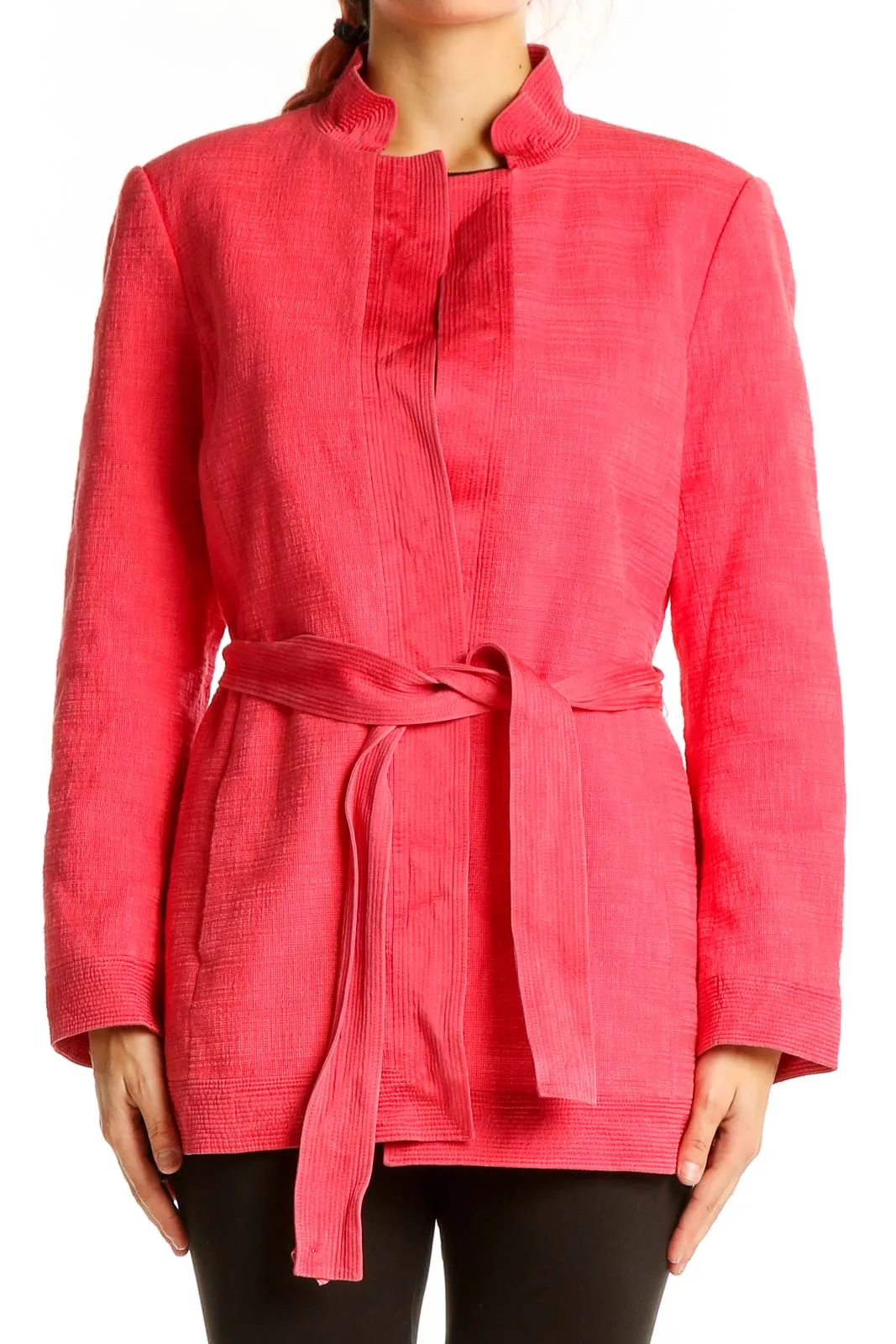 Coral Textured Belted Jacket