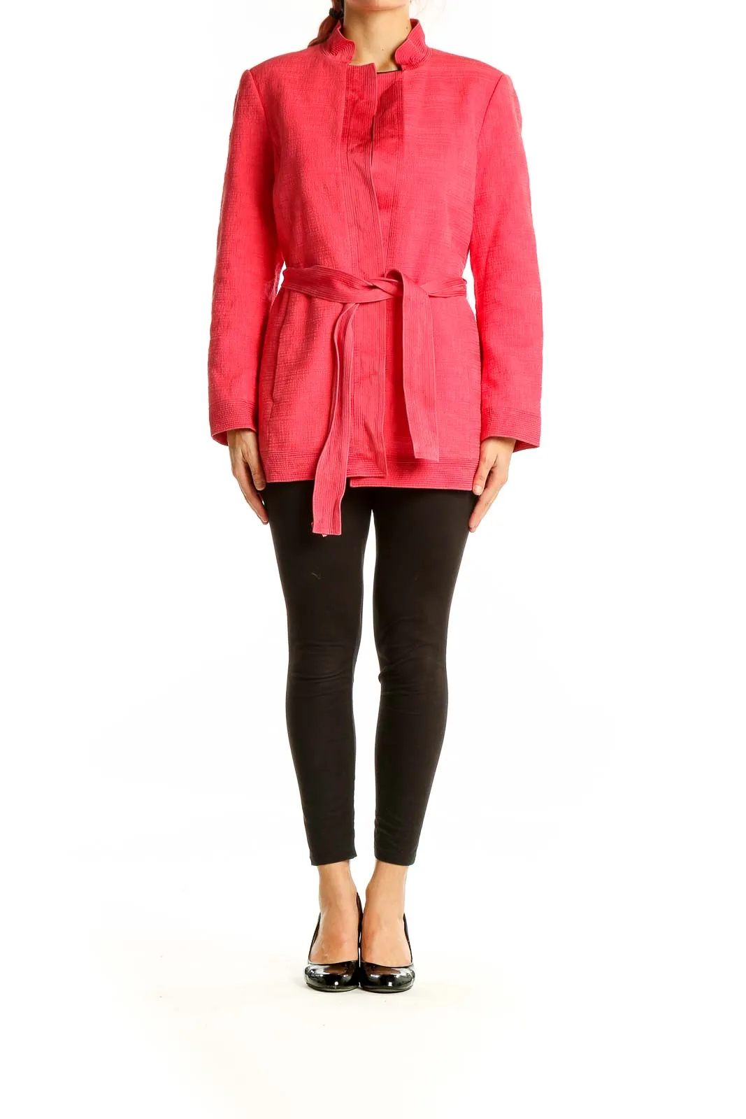 Coral Textured Belted Jacket