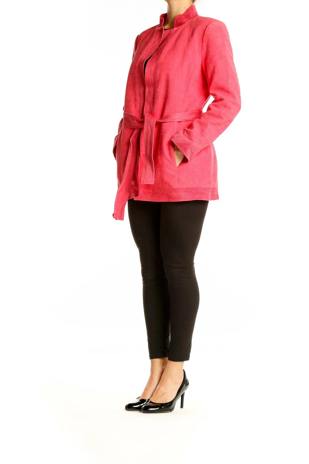 Coral Textured Belted Jacket