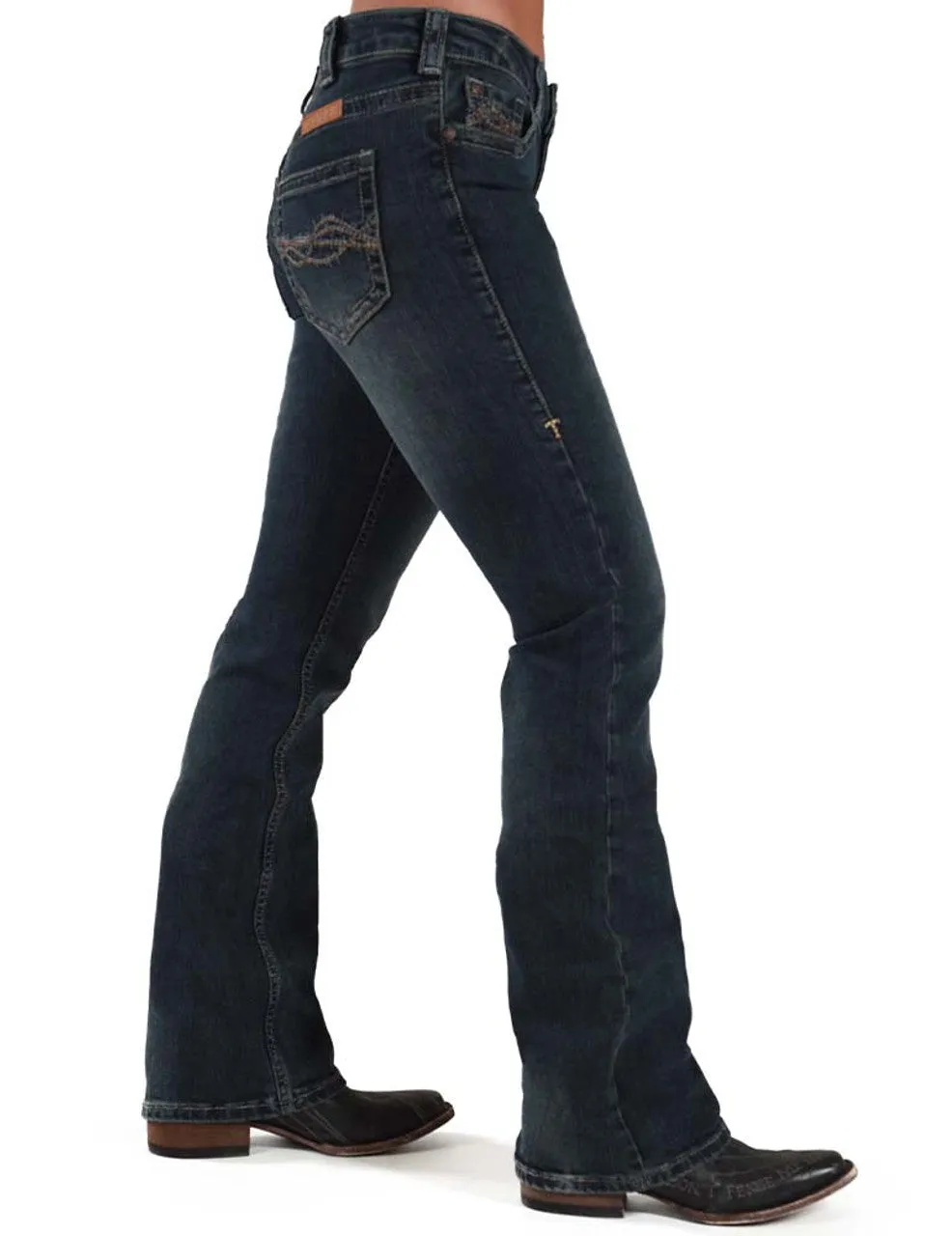 Cowgirl Tuff Don't Fence Me In Dark Wash Mid Rise Jean - DFMI Dark Wash