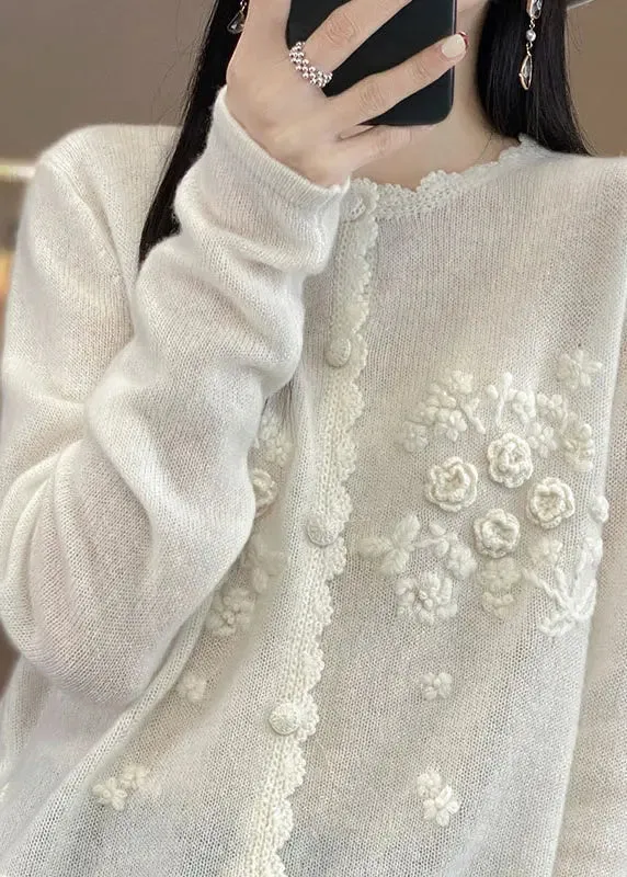 Cute Apricot Rose Floral Button Cashmere Knit Cardigans Long Sleeve ML1194