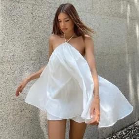 Cute Summer Sexy Loose Backless Dress Ladies Casual White Mini