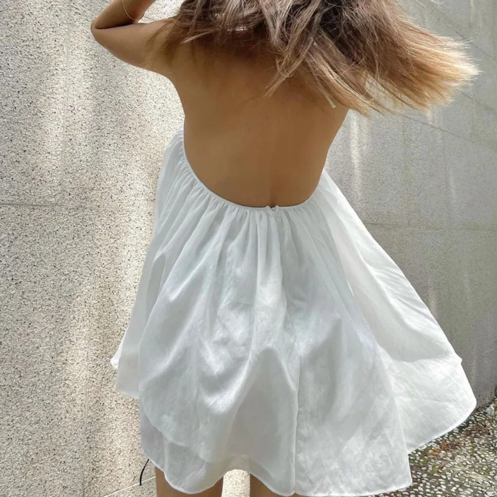 Cute Summer Sexy Loose Backless Dress Ladies Casual White Mini