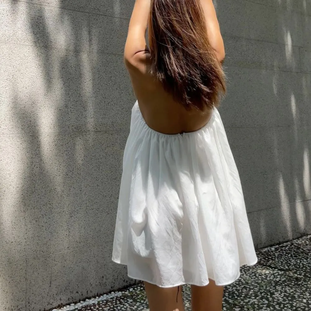 Cute Summer Sexy Loose Backless Dress Ladies Casual White Mini