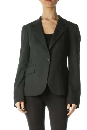 Dark Gray Striped Pocketed V-Neck Blazer