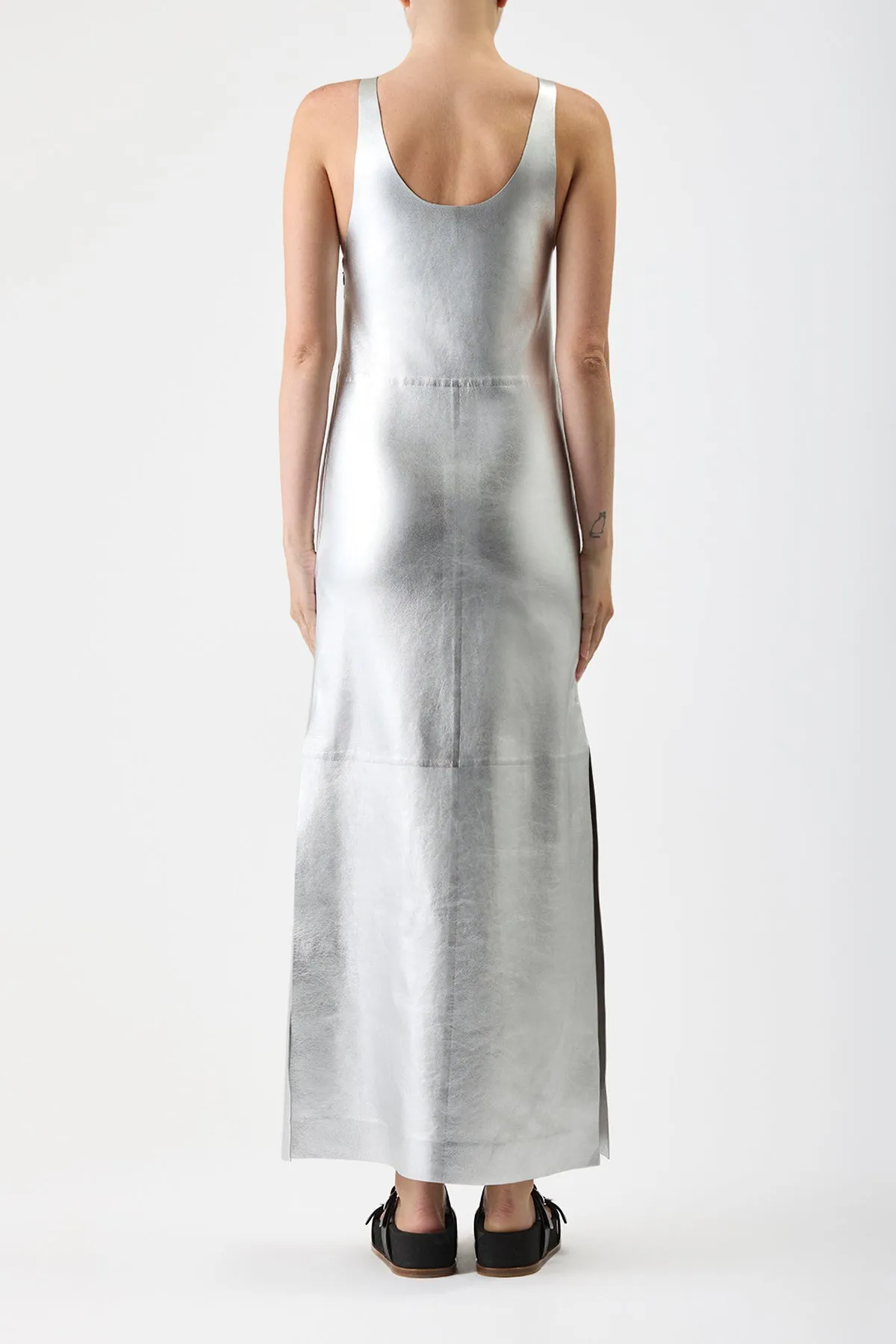 Ellson Maxi Dress in Silver Metallic Nappa Leather