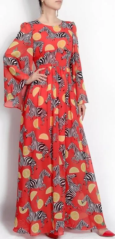 *Extended Sizes* Orange & Zebra Print Chiffon Maxi Dress