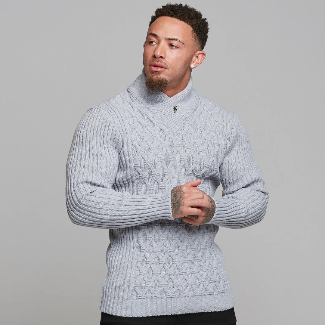 Father Sons Chunky Cable Knit Light Grey Jumper - FSJ009