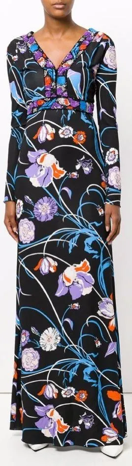 Floral Printed Jersey Silk Maxi Dress