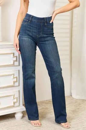 Full Size Elastic Waistband Slim Bootcut Jeans