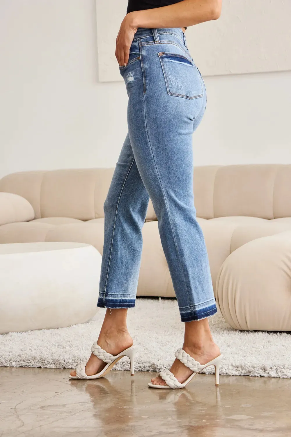 Full Size Release Hem Cropped Bootcut Jeans