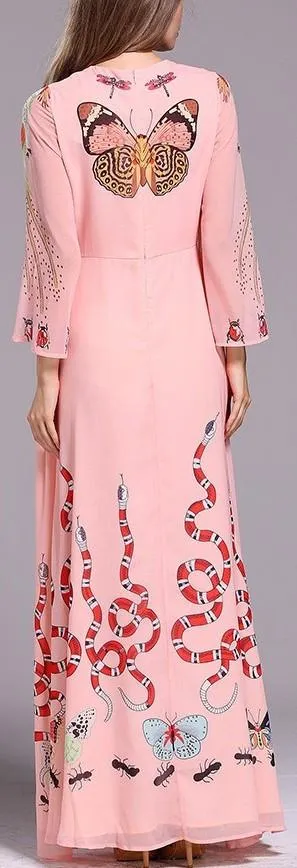 Garden Print Gown in Pink