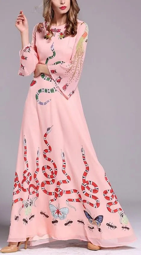 Garden Print Gown in Pink