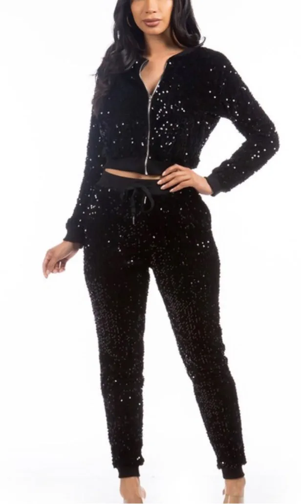 Glitz and Glam Sequin Jogger Set