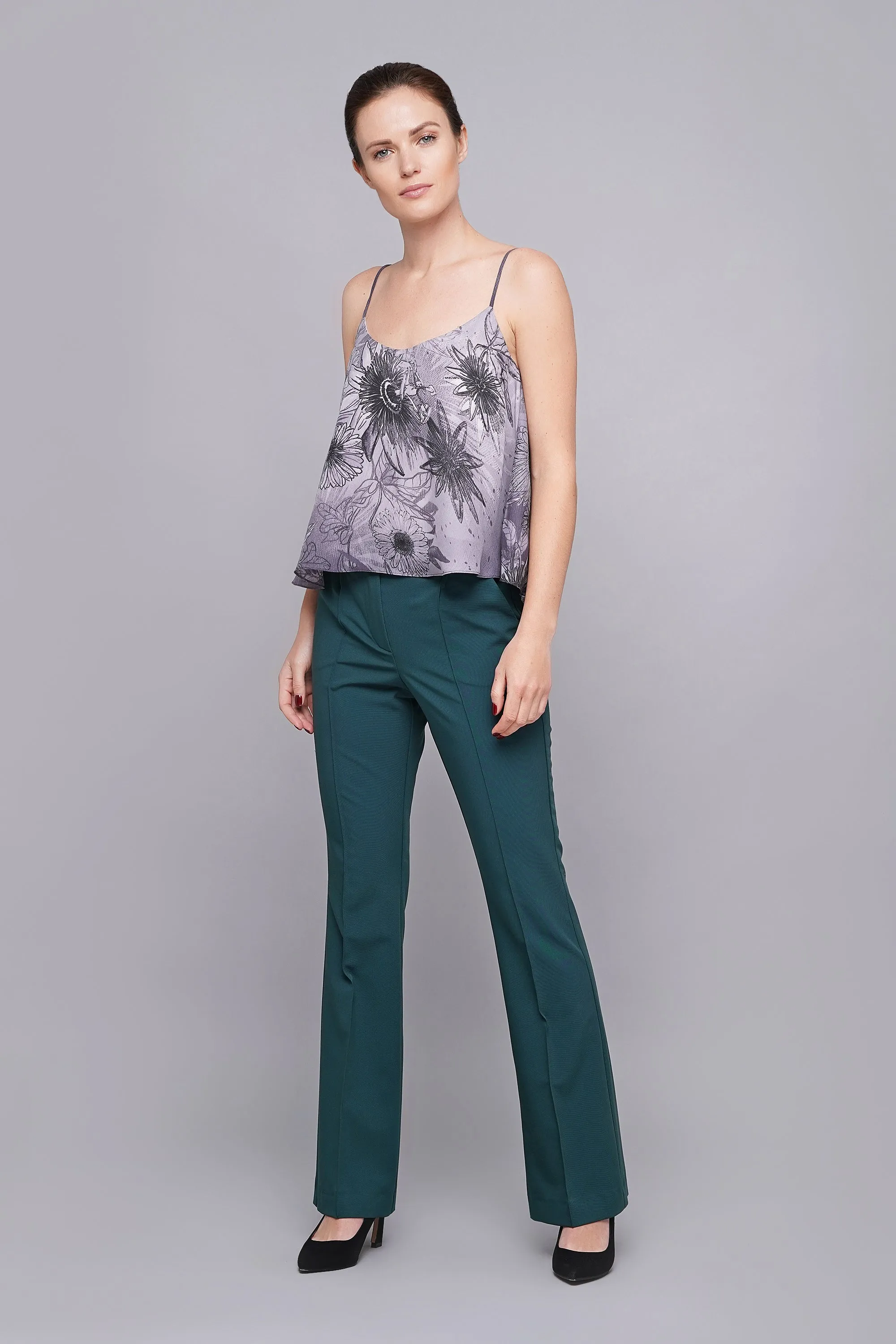 Green high waist flared leg trousers