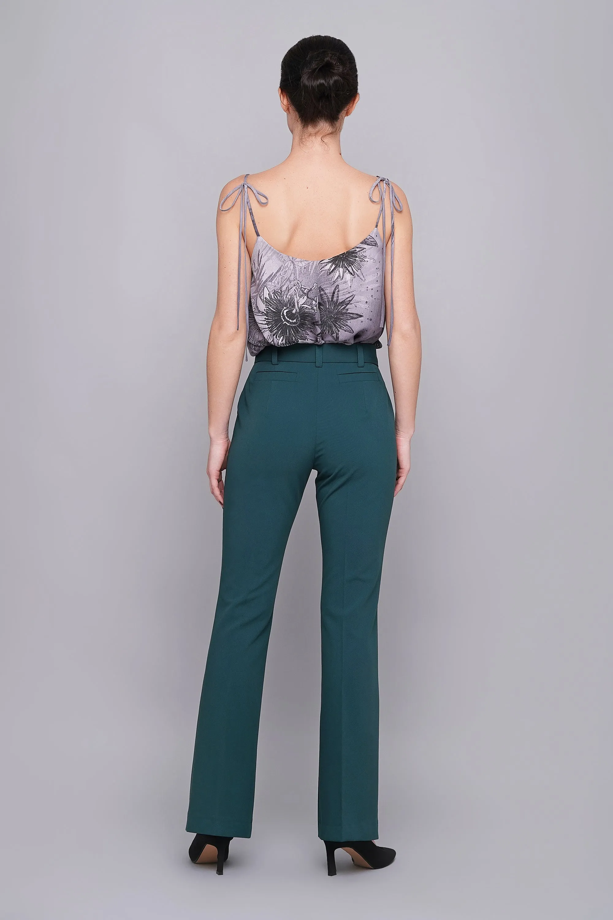 Green high waist flared leg trousers