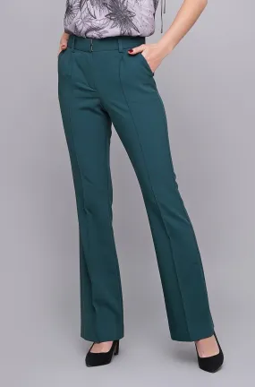 Green high waist flared leg trousers